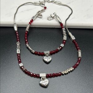Brighton Love Red and Silver tone Necklace and Bracelet #E129